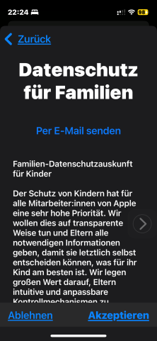 Apple Datenschutzvertrag für Familien iPhone Bild