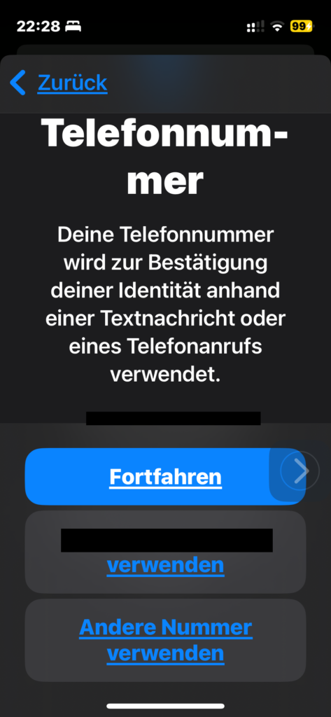 eigene Telefonnummer Auswahl .